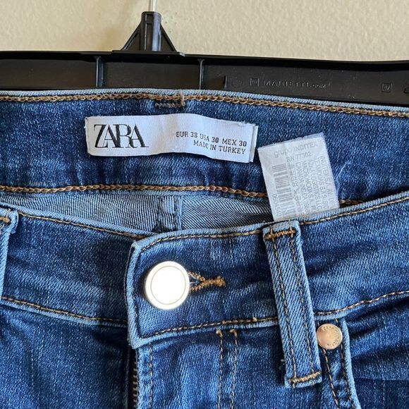 ZARA HIGH RISE SKINNY DISTRESSED JEANS DENIM WOMENS SIZE 30 BLUE - Picture 3 of 8